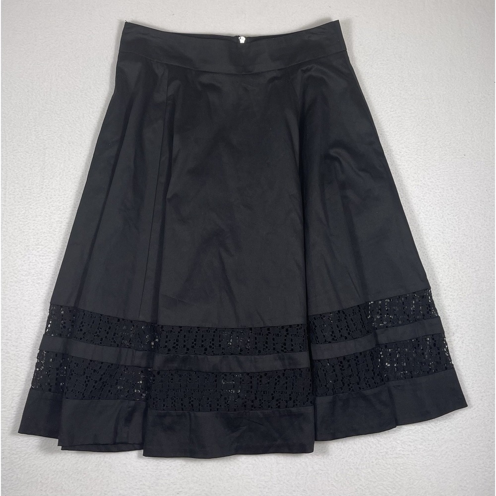 Neiman Marcus Black A-Line Skirt Lace Panel Midi Size 6 Lined